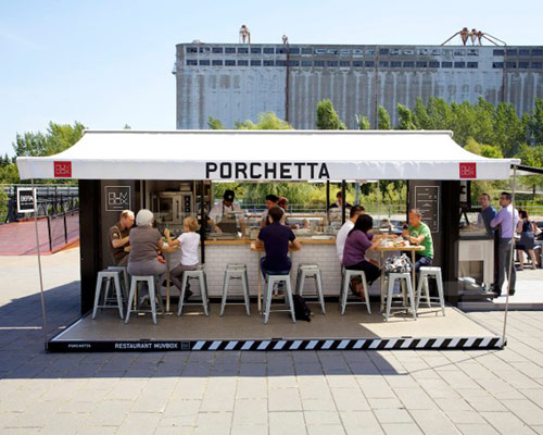 porchetta shipping container kiosk by noiseux + sasseville