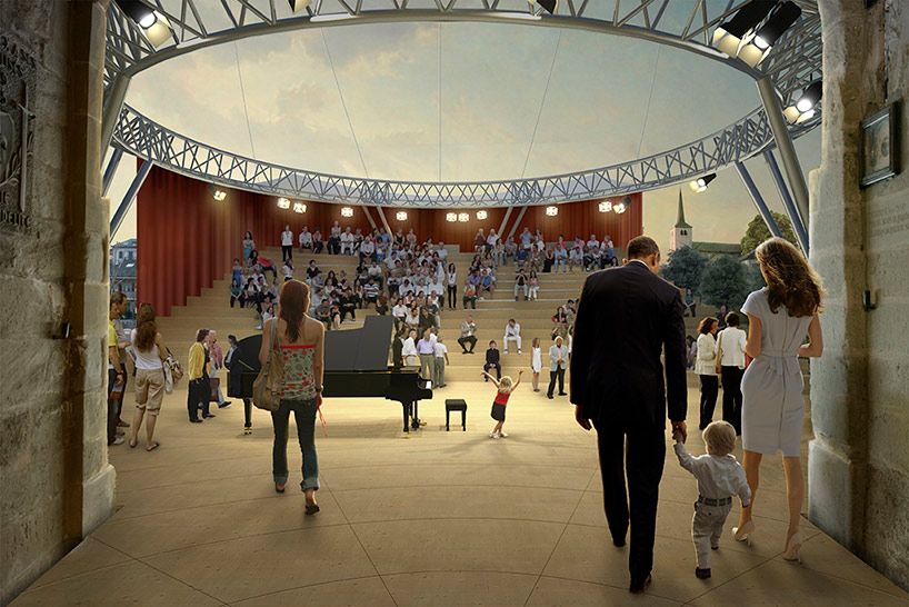 luna by alice studio hovers over an outdoor theater