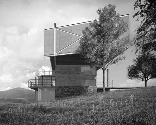 marcos franchini hovers light volume of acb house over terrain