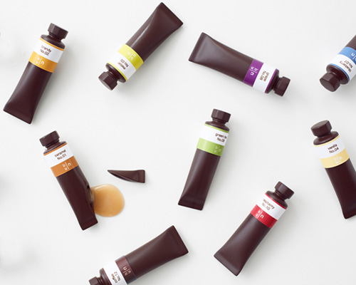 nendo creates flavor-filled chocolate paint tubes for seibu