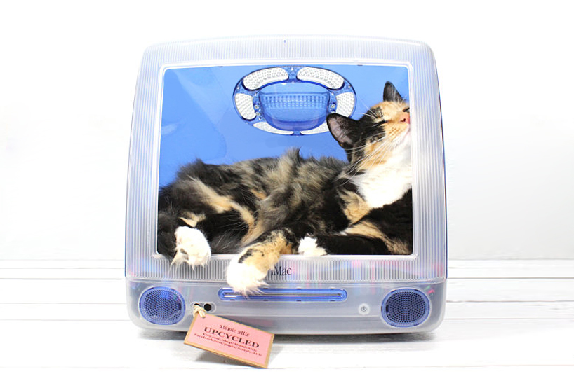 upcycled imac computer turned pet bed by atomic attic