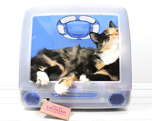 upcycled imac computer turned pet bed by atomic attic