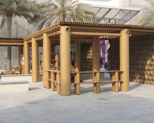 shigeru ban shapes abu dhabi art pavilion from cardboard tubes