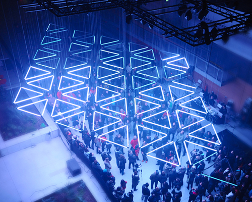 tetro presents grid a suspended kinetic light installation in lyon