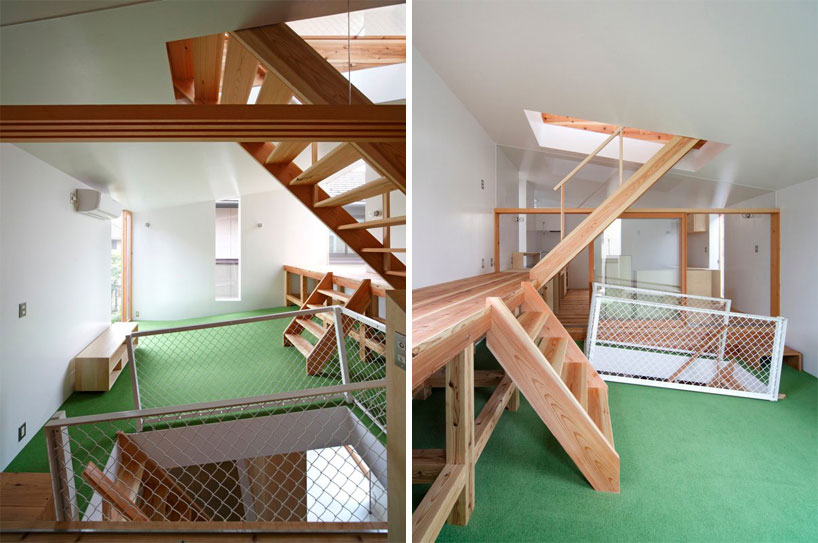 yaneura design sets hagoromo house amid neighboring homes