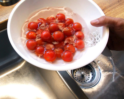 funnelled anton strainer bowl makes it easy to clean produce