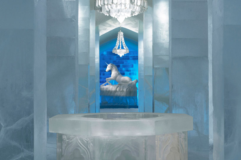swedish icehotel has secret garden carved into its main hall