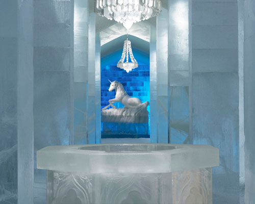 swedish icehotel has secret garden carved into its main hall