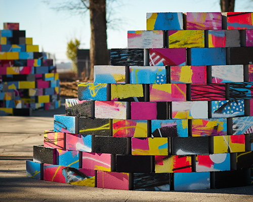 cinder block and wood sculptures by HENSE 