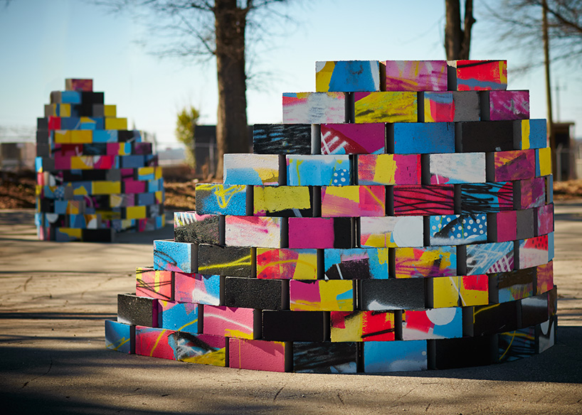 cinder block and wood sculptures by HENSE
