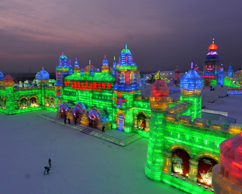 illuminated glacier city at the 2014 harbin ice and snow festival