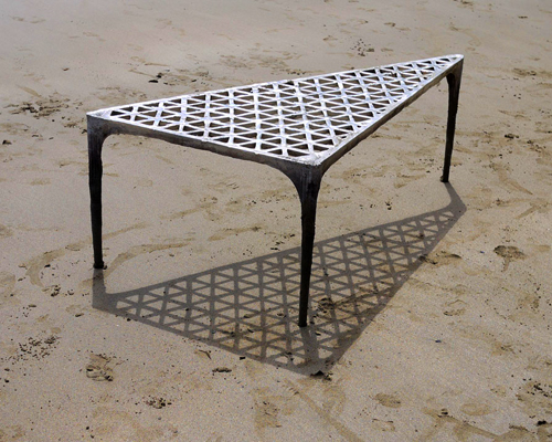 max lamb uses sand, sea, and molten metal to cast pewter desk