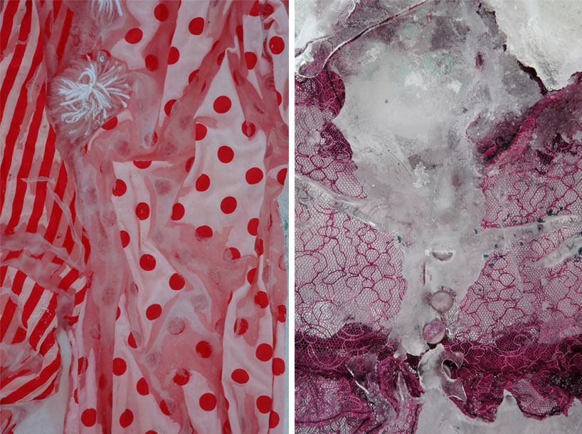 nicole dextras freezes garments in solid blocks of ice
