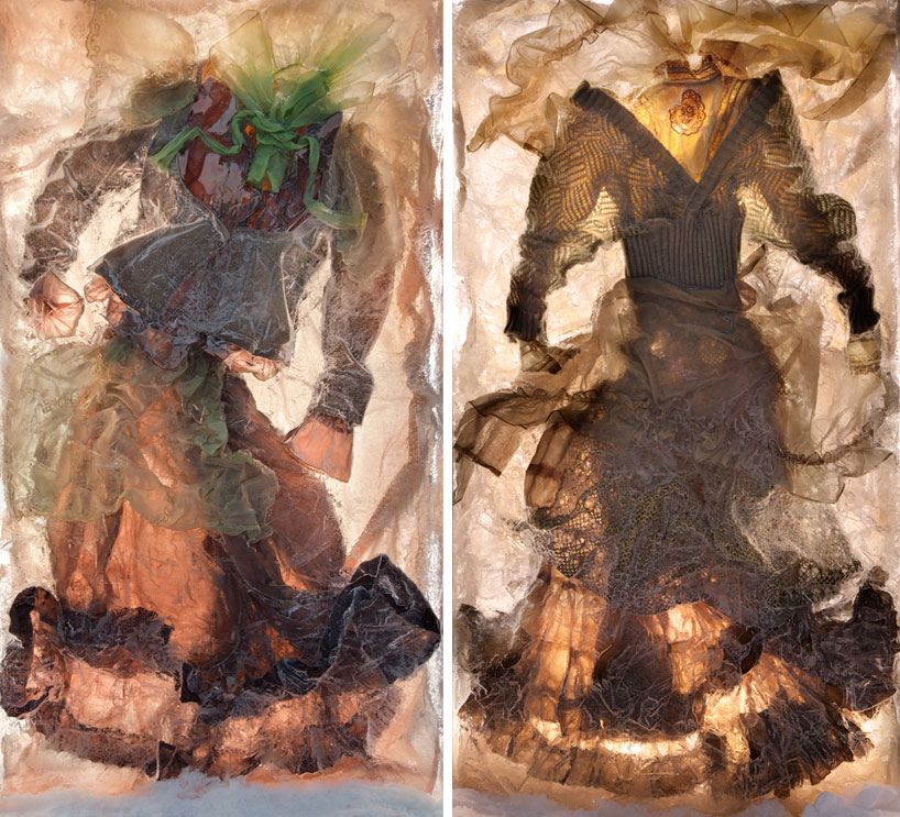 nicole dextras freezes garments in solid blocks of ice