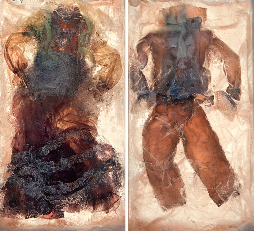 nicole dextras freezes garments in solid blocks of ice