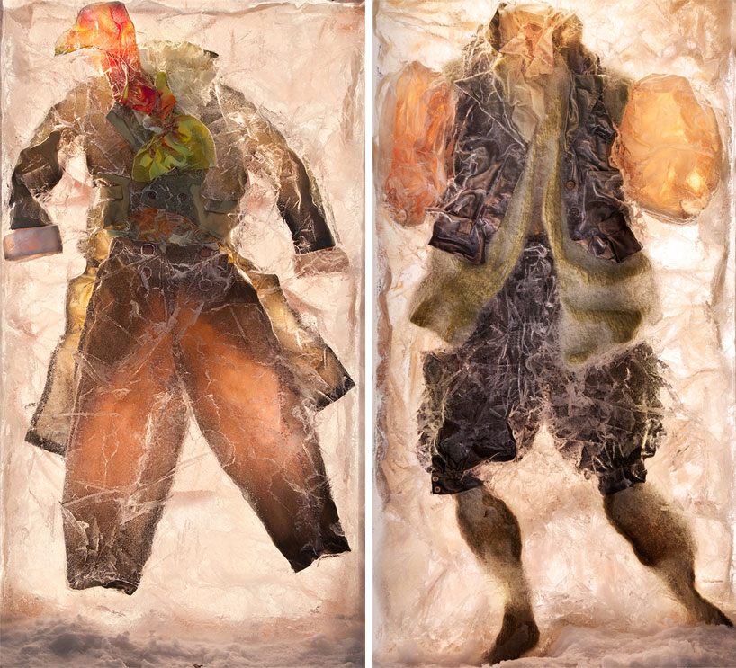 nicole dextras freezes garments in solid blocks of ice