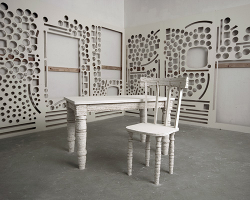 scott carter deconstructs walls to build furniture + sculptures