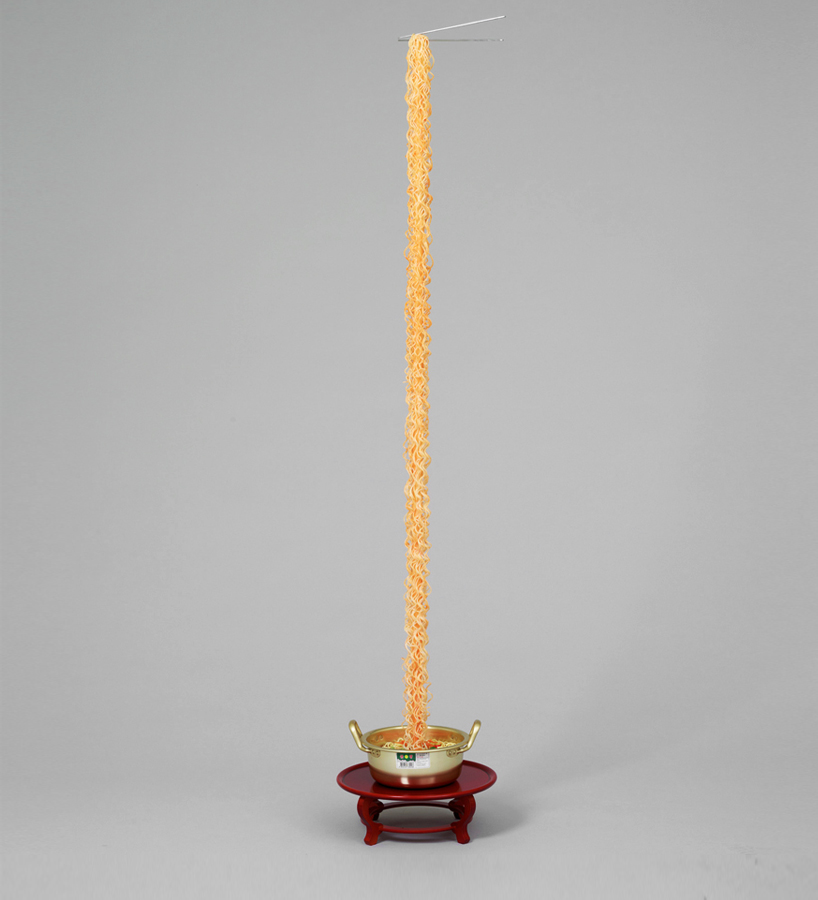 seung yul oh suspends hyper-realistic resin noodle sculptures