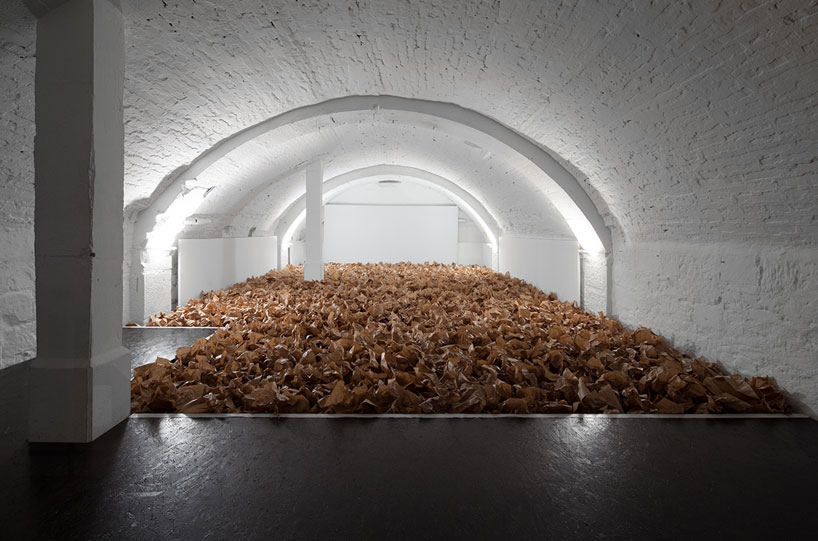 sound sculpture by zimoun brings packing paper to life