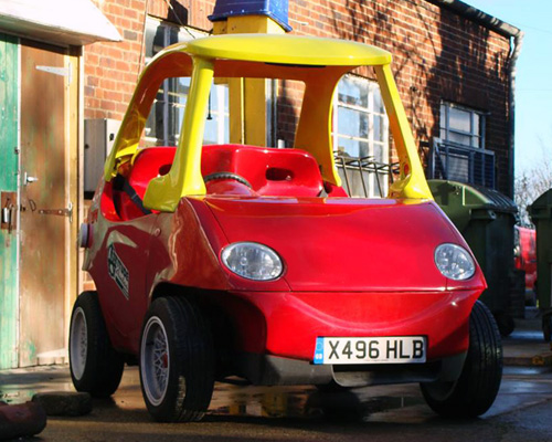 adult-sized little tikes car takes to the city streets