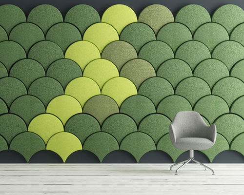 stone designs accentuates walls with ginkgo acoustic panels