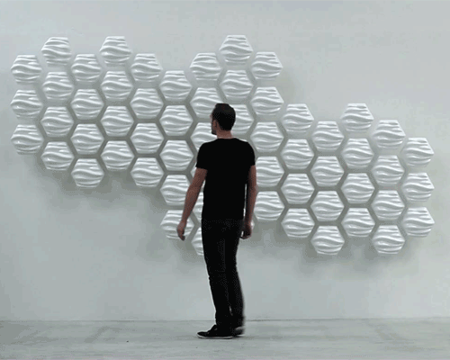 responsive hexi wall fluctuates based on nearby movements
