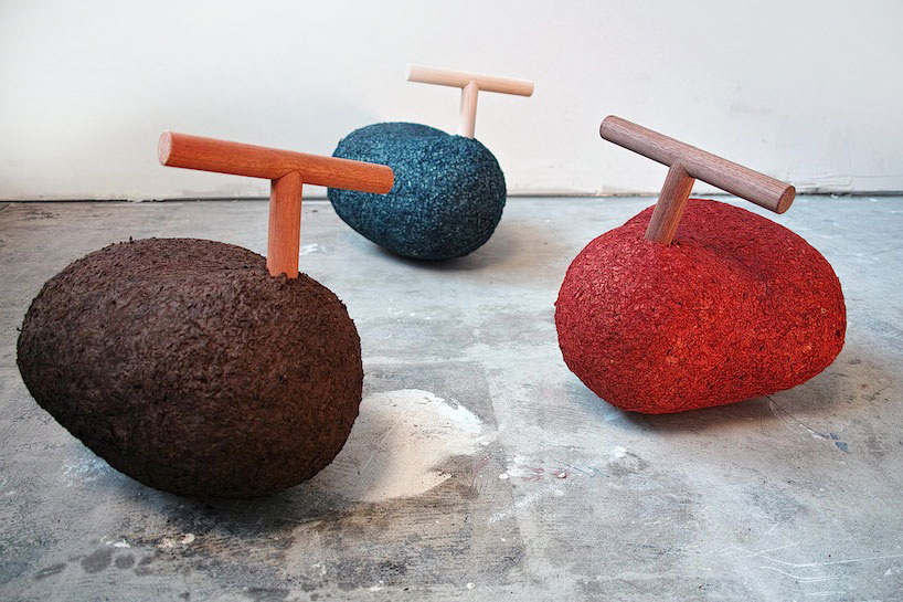 michael neville recycles cardboard into paper pulp rockers