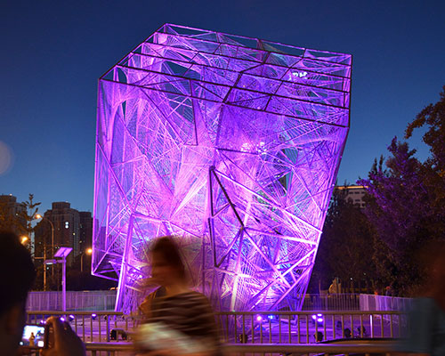 oyler wu collaborative designs a woven steel cube for the beijing biennale