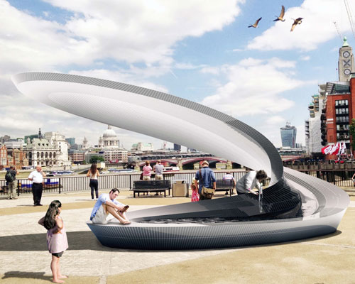 ceramic water fountains for london by zaha hadid + studio weave