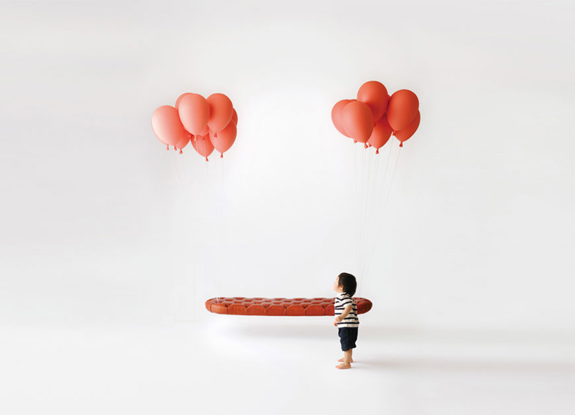 balloon bench + chair by h220430 studio appears to float in mid-air