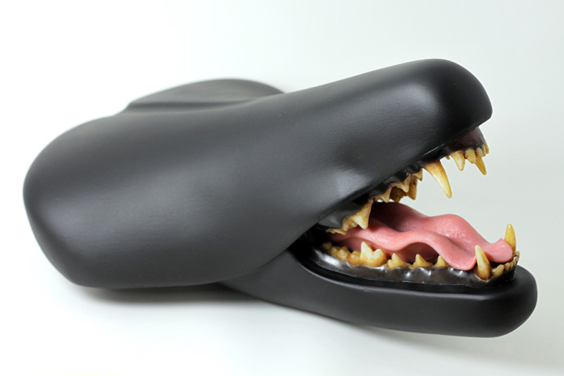 clem chen inserts taxidermy molds into bike seat sculptures
