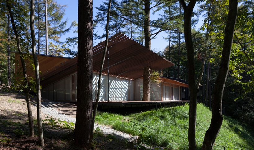 secluded cabin in japanese forest  by kengo kuma