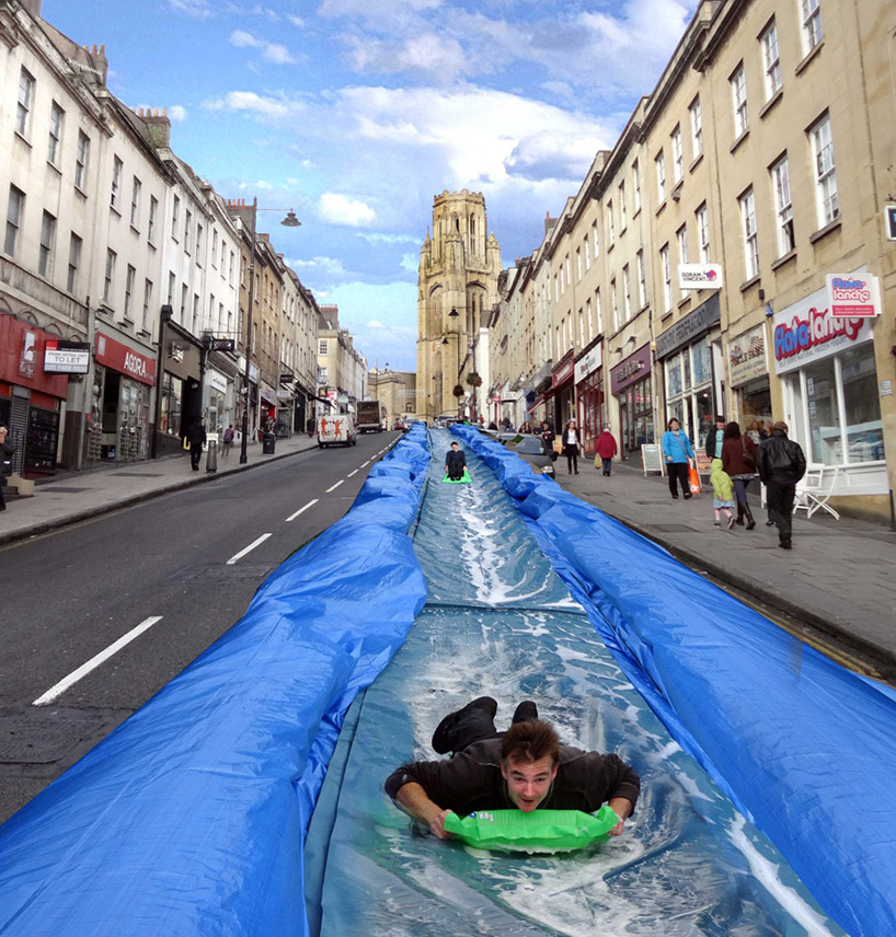 luke jerram plans to turn a city street into an urban water slide