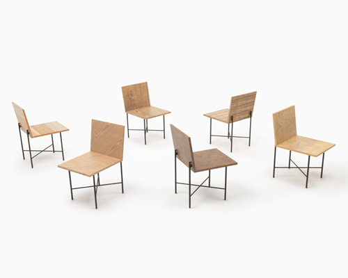 print chair by nendo combines different wood grain patterns into one motif