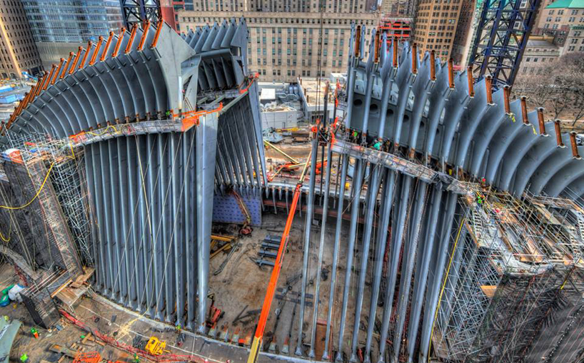 construction on santiago calatrava's WTC transportation hub making headway