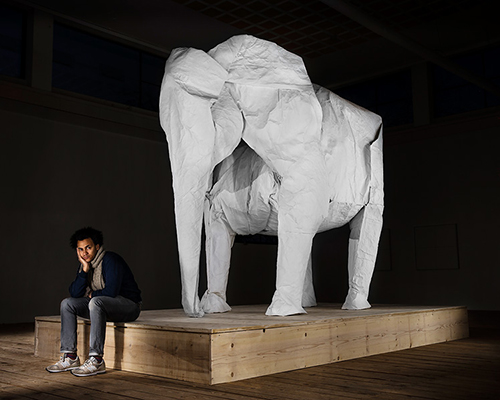 sipho mabona folds life-sized elephant from single paper sheet