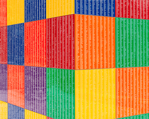 tony tasset carves 392,486 artists' names onto multicolored monument