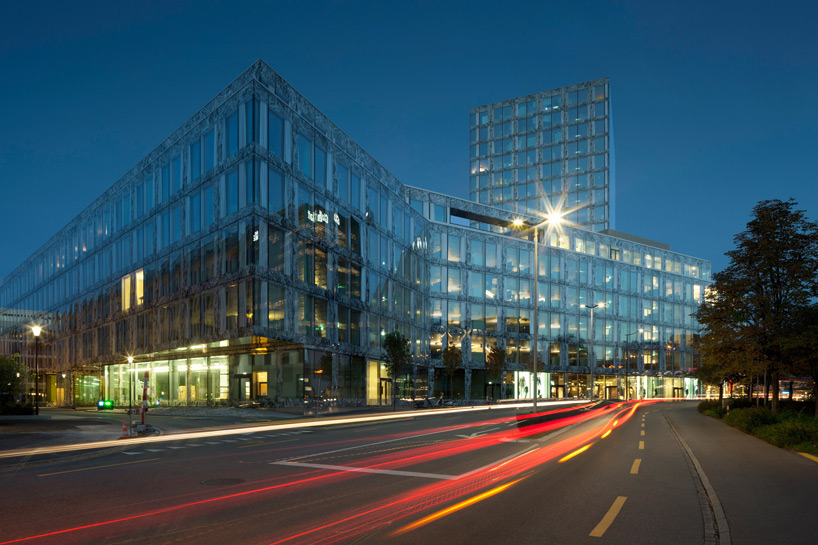 wiel arets clads zurich's allianz HQ in onyx marble pattern