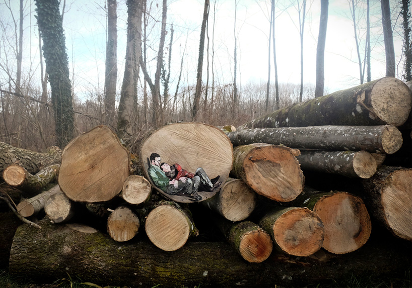 jana & js paint figures enclosed in tree trunk circles