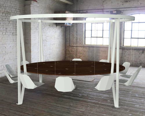king arthur round swing table by duffy london hovers above ground