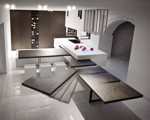 the cut by alessandro isola is a reconfigurable kitchen with sliding units