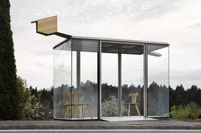 architects design bus stops for krumbach village in austria