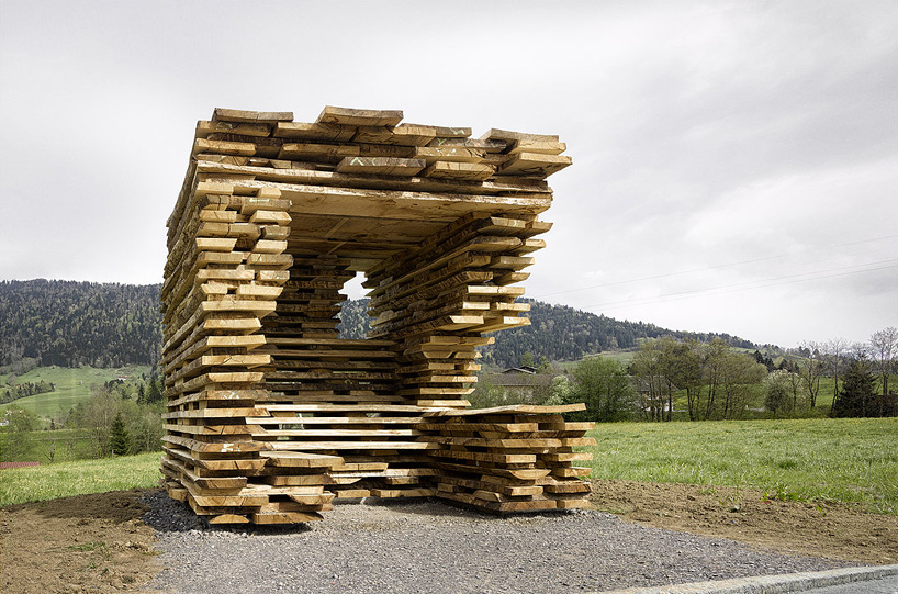 architects design bus stops for krumbach village in austria