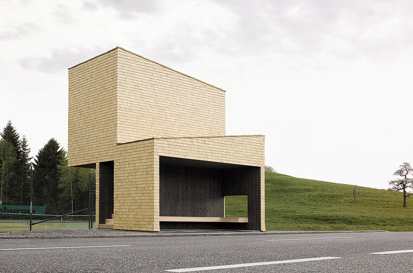 architects design bus stops for krumbach village in austria