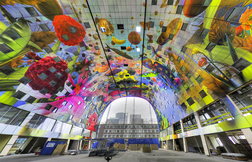 arno coenen + iris roskam wrap rotterdam's markthal in a digital mega-mural