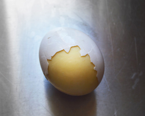 'the goose' cleverly scrambles golden eggs in the shell without breaking