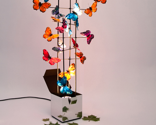 ingo kalecinski uplights swarm of butterflies in reminiscences sculpture lamp
