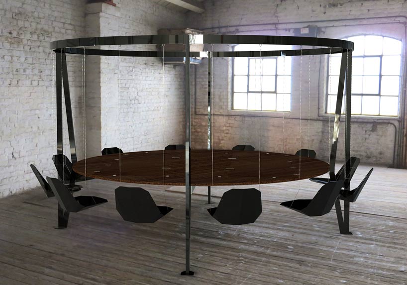 king arthur round swing table by duffy london hovers above ground