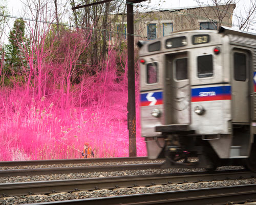 katharina grosse colorizes railway landscape for train riders
