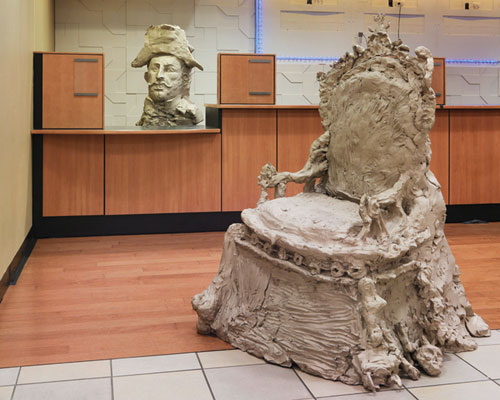 urs fischer exhibits cast bronze sculptures at a former new york bank